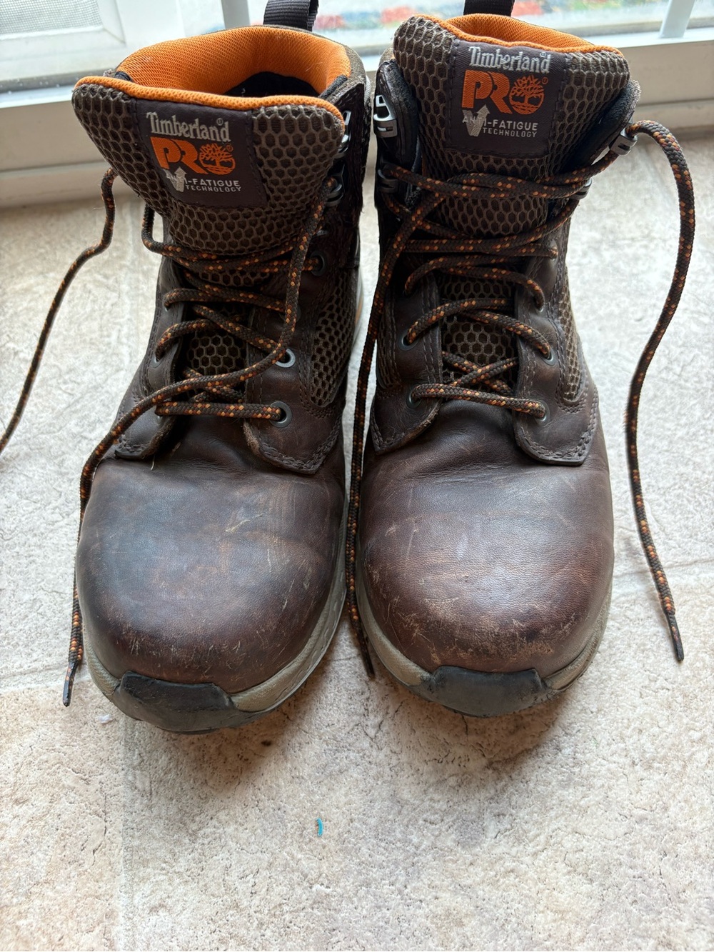 Timberland PRO steel toe Brown Work Boots with Orange Accents